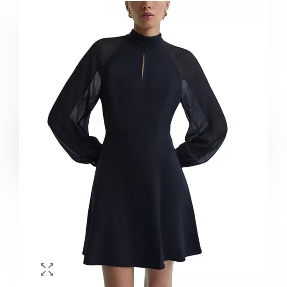 NWT REISS Perry Sheer Blouson Sleeve Navy Mini Dress Size 6